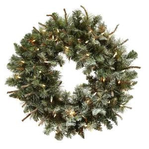 30 in. Lighted Frosted Pine Artificial Wreath
