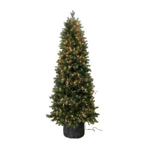 6 ft. Pre-Lit Green Spruce PE Artificial Christmas Tree with Lights