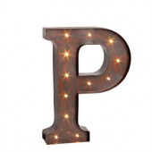 12 in. H "P" Rustic Brown Metal LED Lighted Letter