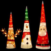 18 in. Reindeer, 24 in. Snowman, 32 in. Santa Pre-Lit LED Character Cones