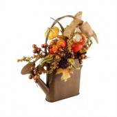 18.5 in. Metal Watering Can Harvest Gourd and Pinecone Arrangement