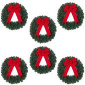 20 in. Noble Pine Artificial Wreath with Red Bow (Pack of 6)