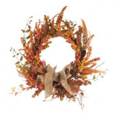 24 in. Fall Berry Artificial Wreath with Burlap Bow