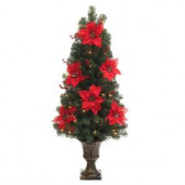 4 ft. Poinsettia and Berry Potted Artificial Christmas Tree with 50 Clear Lights