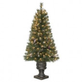 4.5 ft. Alpine Potted Artificial Christmas Tree with Pinecones and Glitter and 150 Clear Lights