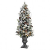 5 ft. Battery Operated Snowy Silver Pine Potted Artificial Christmas Tree with 50 Clear LED Lights