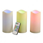 6 in. H Battery Operated Indoor/Outdoor Candle with Color-Changing Remote (Set of 3)