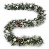 9 ft. Battery Operated Snowy Silver Pine Artificial Garland with 36 Clear LED Lights
