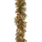 9 ft. Glittery Bristle Pine Garland with Clear Lights