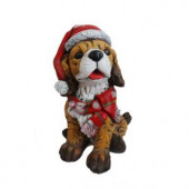 21 in. Dog Wearing Santa Hat and Red Scarf Decor with 3 LED Lights