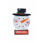 24 in. Metal 'Welcome' Snowman Sign with 13 LED Lights
