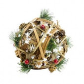 7 in. Rattan and Berry Christmas Ball with 10 Warm White LED Lights