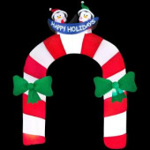 10.5 ft. H Inflatable Archway Mixed Media Candy Cane with Penguin