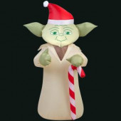 27.56 in. L x 20.87 in. W x 42.13 in. H Inflatable Star Wars Yoda with Candy Cane