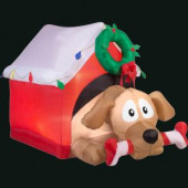 43.7 in. L x 66.14 in. W x 44.49 in. H Inflatable Animated Dog in Presents with Candy Cane Bone