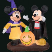 51.18 in. L x 37.40 in. W x 53.94 in. H Inflatable Mickey and Minnie with Jack-O-Lantern Scene