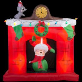 63.39 in. D x 29.13 in. W x 66.14 in. H Animated Inflatable Santa's Head Popping Down at Fireplace Scene