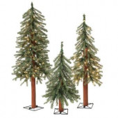 2 ft., 3 ft., and 4 ft. Pre Lit Alpine Artificial Christmas Trees with Metal Base (Set of 3)