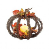 8 in. Metal Wire Pumpkin Centerpiece with LED Timer Candle