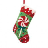 19 in. Polyester/Acrylic Hooked Christmas Stocking with Candy