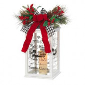 18 in. H White Wooden Holiday Lantern with LED Resin Timer Candle