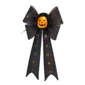 26 in. Battery-Operated Black Bow with Pumpkin