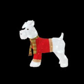 29.25 in. LED Lighted White Fuzzy Dog in Green Sweater and Holiday Scarf