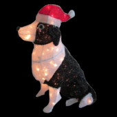 30 in. Pre-Lit Tinsel Dog with Santa Hat