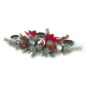 32 in. Flocked Pine Candleholder with Red and White Ornaments