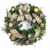 32 in. LED Pre-Lit Manhattan Artificial Christmas Wreath with Ribbons, Baubles, 50 Battery-Operated Warm-White Lights