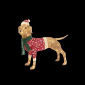 35 in. LED Lighted Burlap Dog with Holiday Sweater and Scarf with Hat