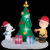 59.84 in. W x 37.40 in. D x 72.05 in. H Lighted Inflatable Snoopy and Charlie with Christmas Tree Scene
