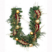 6 ft. LED Pre-Lit Valenzia Artificial Garland with Red and Gold Ribbon, 50 Battery-Operated Warm White Lights