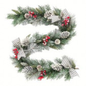 6 ft. Snowy Pine Garland with Pinecones, Berries and Striped Bow