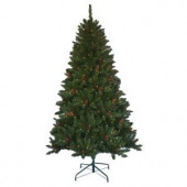 6.5 ft. Pre-lit Jackson Spruce Artificial Christmas Tree with Clear Lights and Pinecones