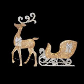 65 in. LED Lighted Gold Reindeer and 46 in. LED Lighted Gold Sleigh with Silver Bows