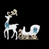 65 in. LED Lighted White Reindeer and 46 in. LED Lighted White Sleigh with Blue Bows