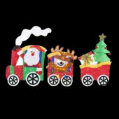 75.5 in. LED Lighted Tinsel Santa with Train Set