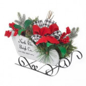 8 in. H White Metal Sleigh with Holiday Greenery and Bows