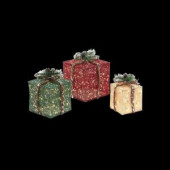 Pre-Lit Burlap Gift Boxes (Set of 3)