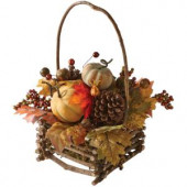 Green Harvest 16 in. Autumn Basket with Pumpkin, Gourd and Maple Leaf