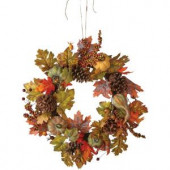 Green Harvest 24 in. Artificial Wreath with Pumpkin, Gourd and Maple Leaf