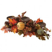 Green Harvest 6 in. Candle Holder with Pumpkin, Gourd and Maple Leaf