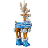 Resin Blue Snowflake Reindeer Ornament