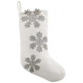 16 in. Ivory Polyester Snowflake Christmas Stocking