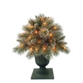 24 in. Sparkling Pine Potted Artificial Porch Bush with 50 Clear Lights