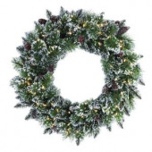 30 in. LED Pre-Lit Glittery Bristle Pine Artificial Christmas Wreath