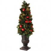 4 ft. Pre-Lit Artificial Christmas Tree with Magnolias and Ornaments