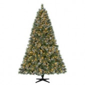 7.5 ft. Pre-Lit LED Sparkling Pine Quick-Set Artificial Christmas Tree with Warm White Lights and Pinecones