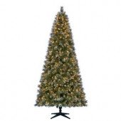 9 ft. Pre-Lit LED Sparkling Pine Quick-Set Artificial Christmas Tree with Pinecones and 600 Warm White Lights